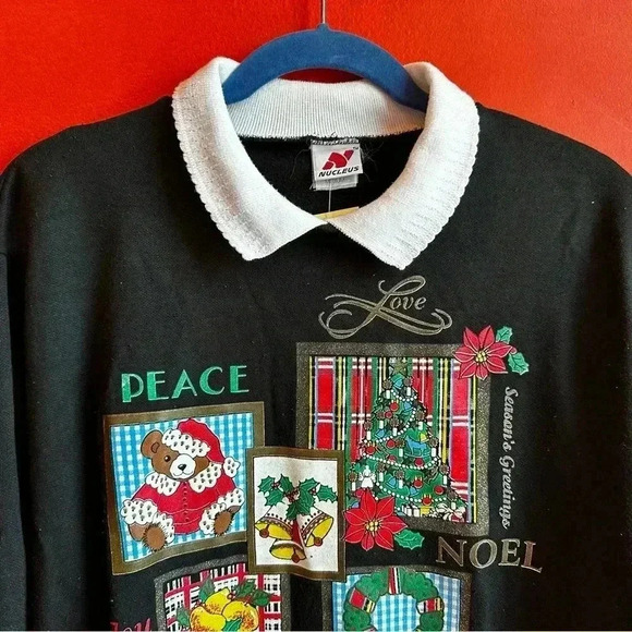 Vintage Christmas holiday sweatshirt pullover with collar size Medium - Picture 3 of 6